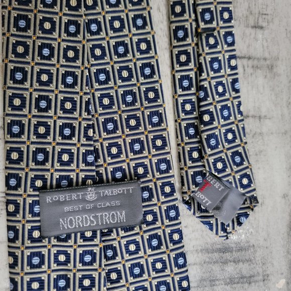 Robert Talbott Navy Geometric Print Silk Tie 58" x 4" - Picture 7 of 10